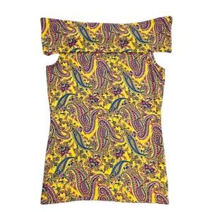 Lauren Ralph Lauren Yellow Paisley Off The Shoulder Top Viscose Blend Medium